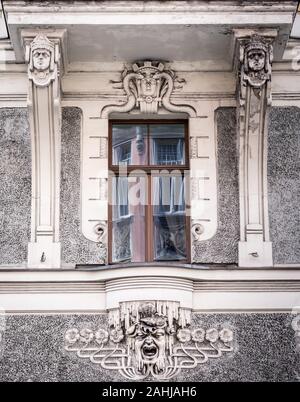 Architectural detail on art nouveau building in Riga, Latvia Stock Photo