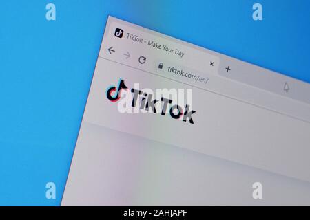 NY, USA - DECEMBER 16, 2019: Homepage of tiktok website on the display of PC, url - tiktok.com. Stock Photo