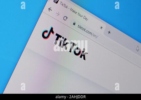 NY, USA - DECEMBER 16, 2019: Homepage of tiktok website on the display of PC, url - tiktok.com. Stock Photo