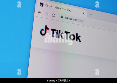 NY, USA - DECEMBER 16, 2019: Homepage of tiktok website on the display of PC, url - tiktok.com. Stock Photo