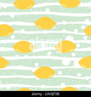 Simple Yellow Lemon Pattern. Seamless Pattern. Flat Design. Vector Illustration Stock Vector