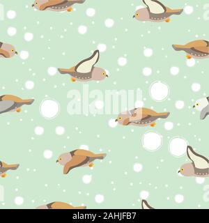 Seamless Pattern with brown owls on white background. Vector Illustration Stock Vector