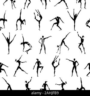 Seamless pattern with hand drawn ink dancing figures Stock Vector