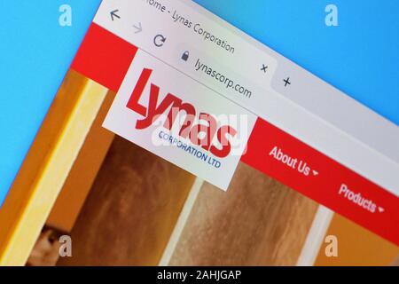 NY, USA - DECEMBER 16, 2019: Homepage of lynas corp website on the display of PC, url - lynascorp.com. Stock Photo