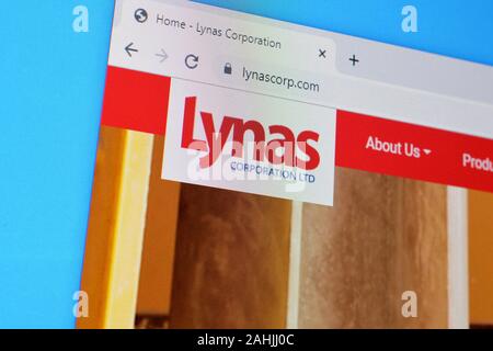 NY, USA - DECEMBER 16, 2019: Homepage of lynas corp website on the display of PC, url - lynascorp.com. Stock Photo