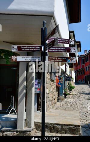 Plovdiv, Bulgaria - June 08, 2018: Direction signs in the old town district of Plovdiv Stock Photo