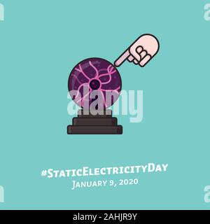 Touching a plasma ball illustration for #StaticElectricityDay on January 9. Color vector symbol of science and technology. Stock Vector