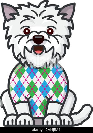 West Highland White Terrier with Argyle pattern on sweater isolated  color illustration for Argyle Day on January 8. Cartoon vector symbol of scottish Stock Vector