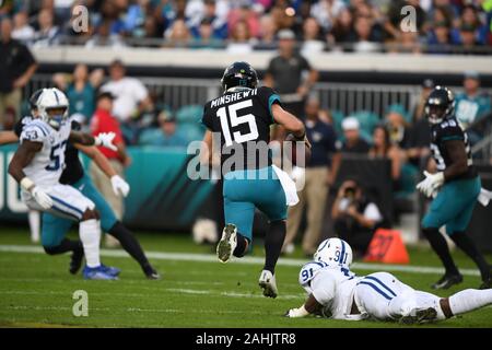 Jacksonville, FL, USA. 29th Dec, 2019. Jacksonville Jaguars defeat Indianapolis Colts 38-20 in NFL action in Jacksonville, FL 12/30/2019. Credit: Frakes-Heald/ZUMA Wire/Alamy Live News Stock Photo