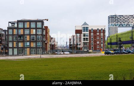 Buildings under construction at Houthavens, a newly built up-and-coming area of Amsterdam, constructed on a former port where wood was stored. Stock Photo