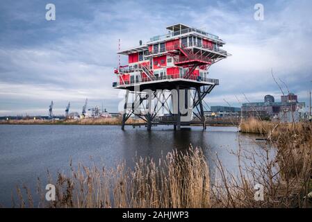 REM Eiland, a restaurant located on top of a former offshore platform at Houthavens, a newly built up-and-coming area of Amsterdam. Stock Photo