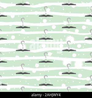 Seamless pattern with question marks above an open book. Great for wall book cover and inside, gift paper, wrapping, textile, etc. Vector Illustration Stock Vector