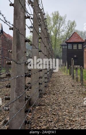 Guard turret in Auschwitz nazi concentration camp, Poland