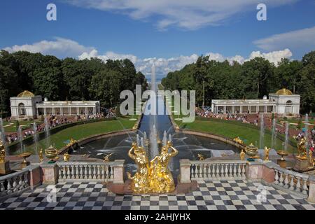 The Samson Fountain and Sea Channel at Peterhof Palace, Saint Petersburg, Russia Stock Photo