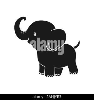 silhouette of a cute children's cartoon elephant. Isolated on a white background. Vector illustration for seals, stamps, scrapbooking. Flat style. Stock Vector
