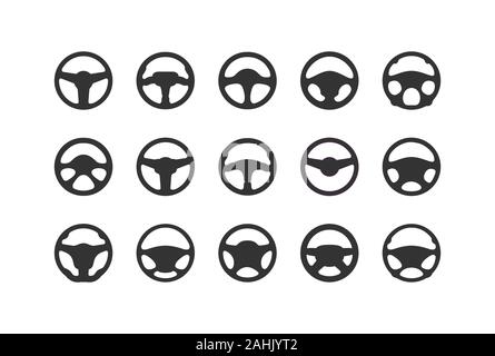 Set of car steering wheel silhouettes. Flat steering wheel icon. Isolated silhouette on a white background. Flat style Stock Vector