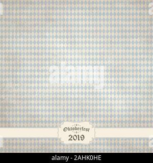 old vintage background with checkered pattern and patch Oktoberfest 2019 Stock Vector