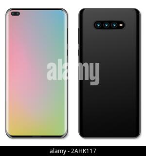 EPS 10 vector of cellular smartphone back and front side colored black with three cameras on back side Stock Vector