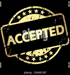 EPS 10 vector with round golden colored stamp with banner and text accepted Stock Vector