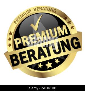 EPS 10 vector with round colored button with banner and text premium consulting (in german) Stock Vector