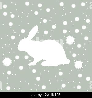 Cute flat icon with white silhouette of rabbit or bunny. White silhouette of rabbit on pink. Easter bunny. Vector Illustration Stock Vector