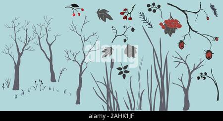 Forest Buliding Collection in black. Vector Illustration Stock Vector