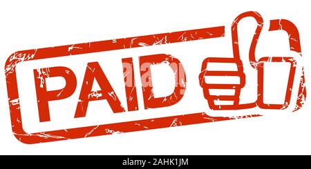 red grunge stamp with frame, big thumbs up and text PAID Stock Vector
