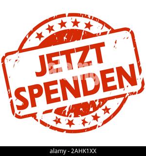 EPS 10 vector with round red colored grunge stamp with banner and text donate now (in german) Stock Vector