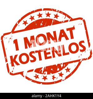 EPS 10 vector with round red colored grunge stamp with banner and text 1 month free (in german) Stock Vector