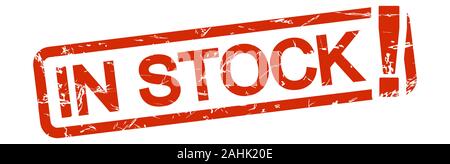 red grunge stamp with frame, big exclamation mark and text IN STOCK! Stock Vector