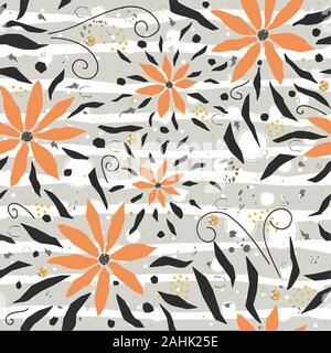 Hand Drawn Seamless Pattern with Pink Flowers. Great for wedding cards, postcards, t-shirts, bridal invitations,, dresses, posters, gift wrapping, wal Stock Vector