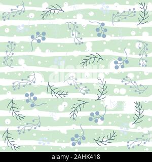 Winter Seamless Pattern with snowflakes and spruce branches. Vector Illustration. Stock Vector