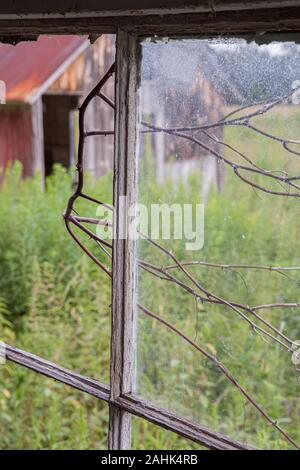 Looking out a window in the old barn at Bullitt Farm in Ashfield, Massachusetts Stock Photo