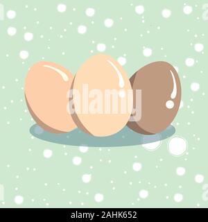 Three Egg with shadows and glares, flat icon on blue. Chicken Egg breakfast. beautiful color design. Vector Illustration Stock Vector