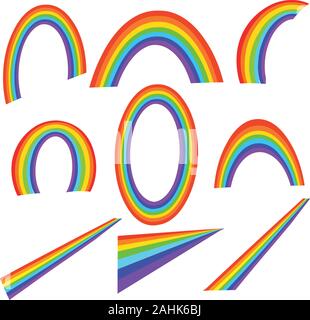 A Collection of Abstract Rainbow Colour Shapes Vector Illustrations Stock Vector