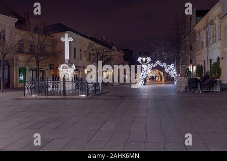 Belgrade, Serbia, Dec 29, 2019: Night view of Master's Square in Zemun Stock Photo