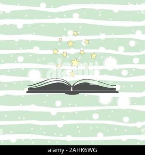 Open book vector icon with stars over it. Flat design. Open book logo. Vector Illustration Stock Vector