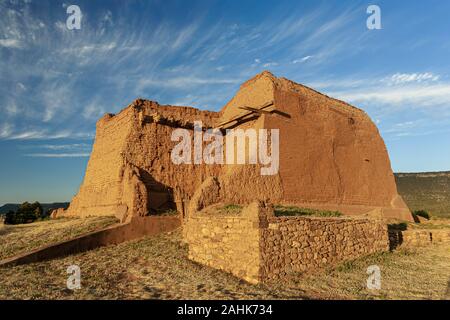 Mission church ruins (Our Lady of Los Angeles of Porciuncula), Pecos National Historical Park, Pecos, New Mexico USA Stock Photo