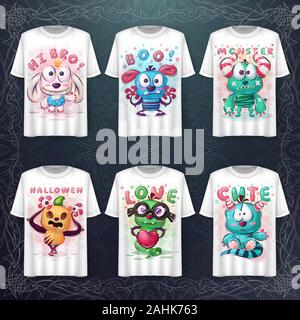 Set halloween monster poster and merchandising Stock Vector