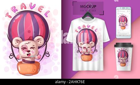 Teddy travel monster poster and merchandising Stock Vector