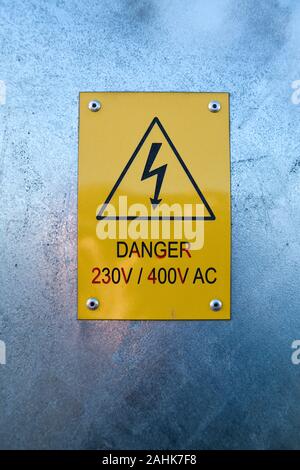 High Voltage Warning Signs Substation Electrical Power. Stock Photo