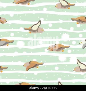 Seamless Pattern with brown owls on white background. Vector Illustration Stock Vector