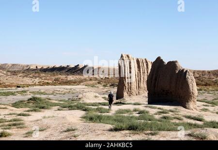 Archaeologist at Ancient Merv in Turkmenistan Stock Photo