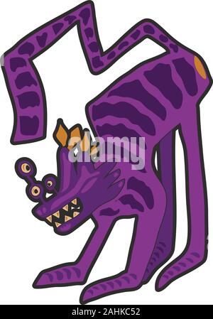 Angry cartoon violet monster. Cute illustration for prints on baby clothes. Stock Vector