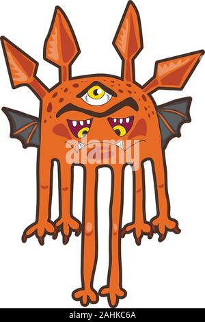 Angry cartoon orange monster. Vector illustration Stock Vector