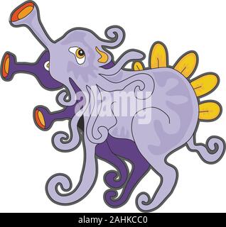 Cute cartoon lavender monster. Vector illustration with simple gradients. Character and shadow on separate layers. Stock Vector