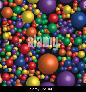 Rainbow Color Balls Seamless Pattern on Black Stock Vector