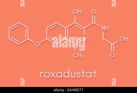 Roxadustat drug molecule. Skeletal formula. Stock Photo