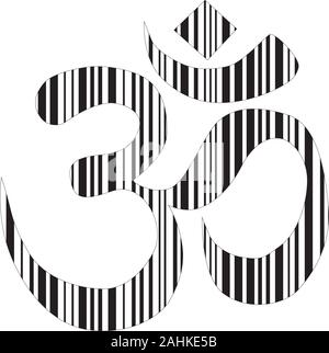 black stripes inside OM symbol, represent sound of universe Stock Vector