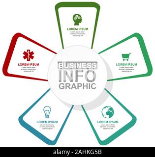Business, medicine, education and technology diagram, flat design infographic vector template, internet presentation in 5 options Stock Vector